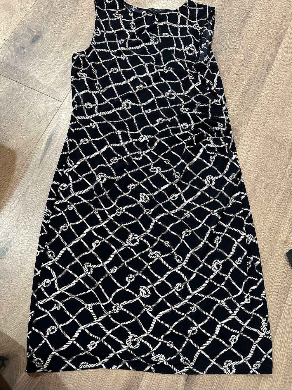Brooks Brothers Navy and White Rope-Print Sleeveless Sheath Dress